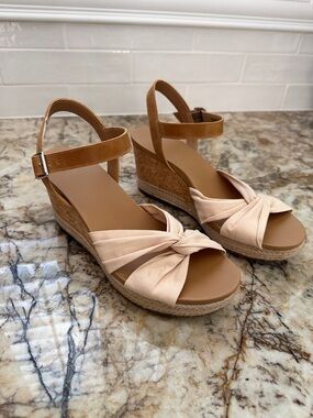 UGG Tan and Blush Knotted Espadrille Wedge Sandals